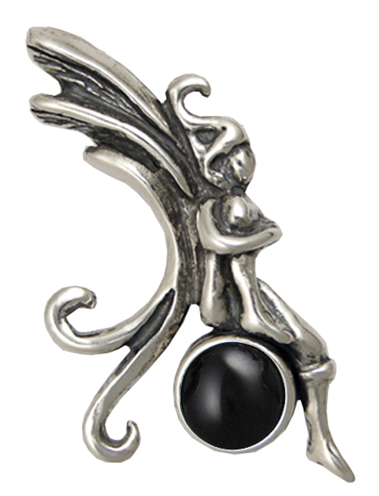 Sterling Silver Fairy Pendant With Black Onyx